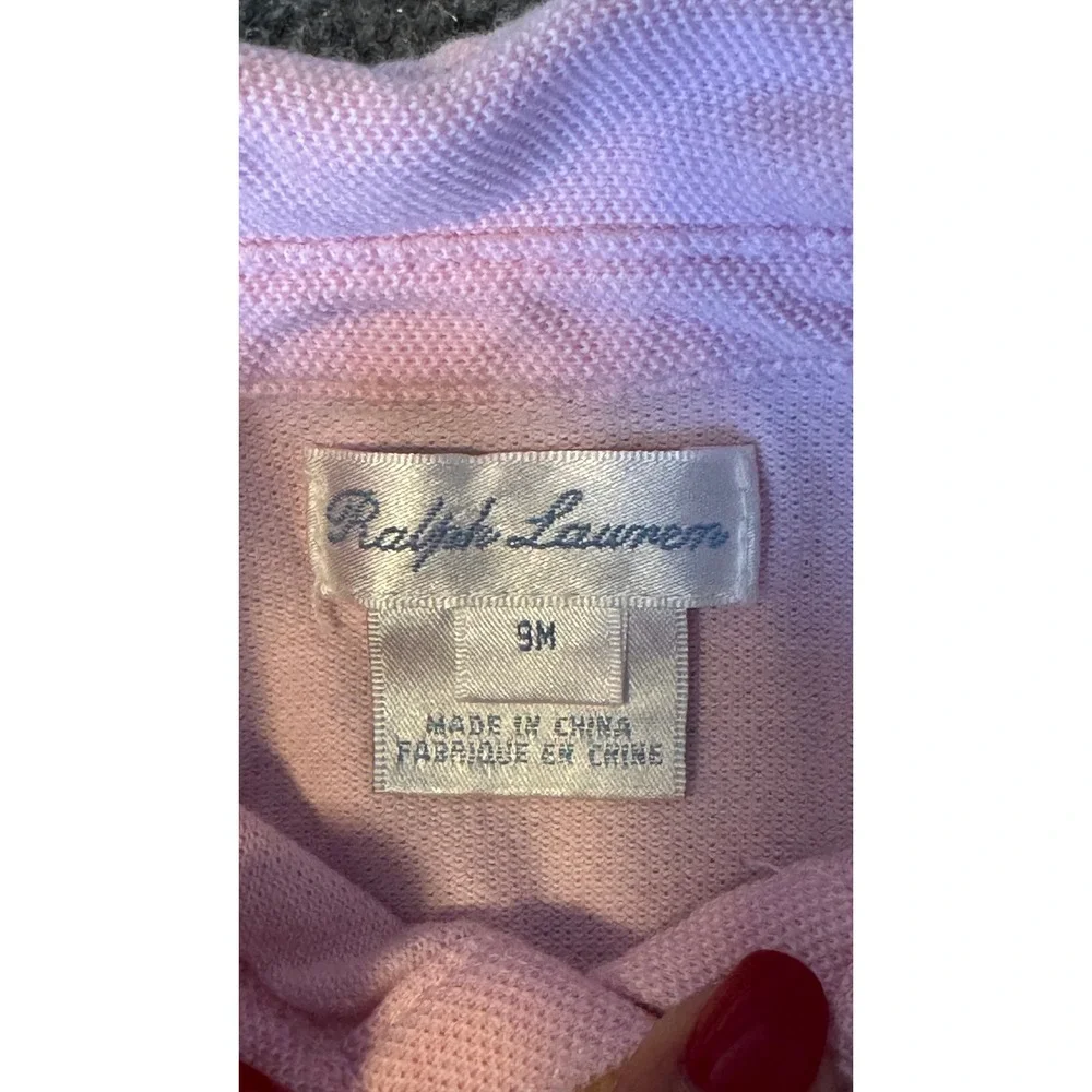 Ralph Lauren Baby Girls Pink Cotton Pique Polo Button Front Dress 9M Long Sleeve